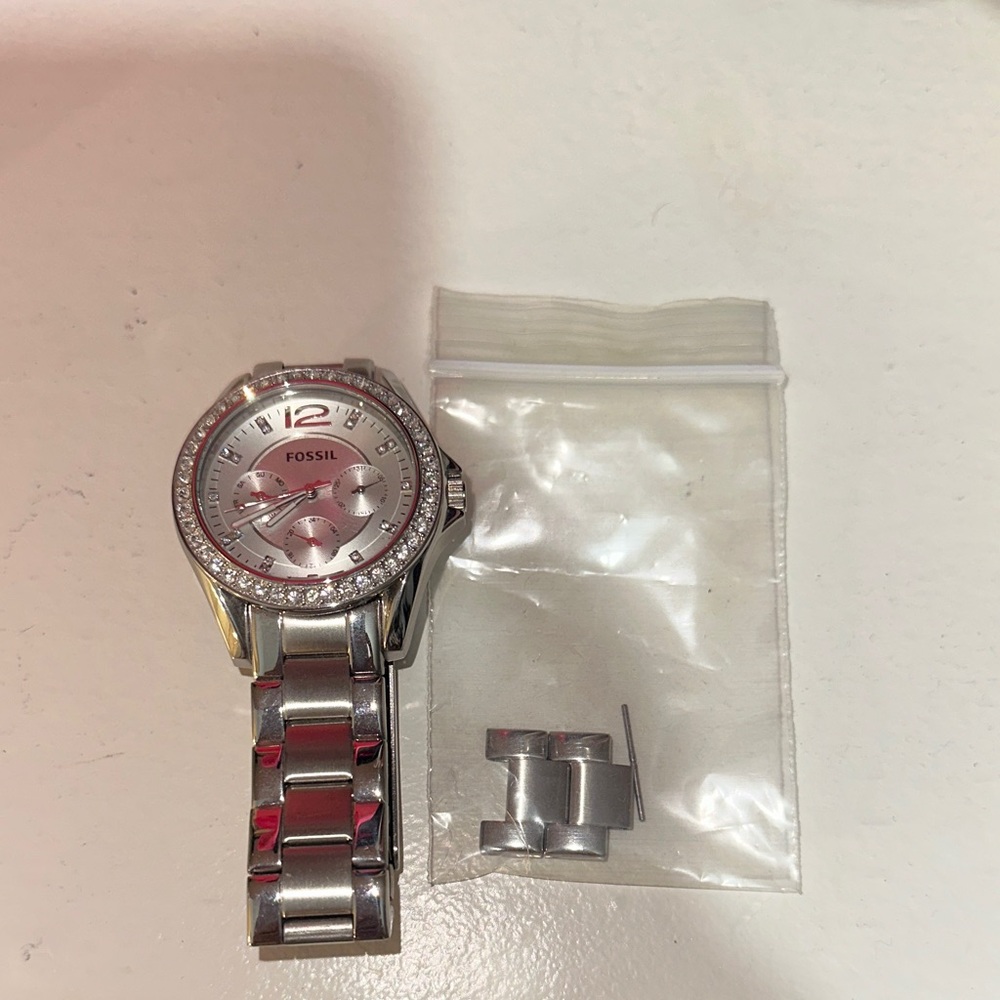 Fossil Silver Watch with Crystal Accents
